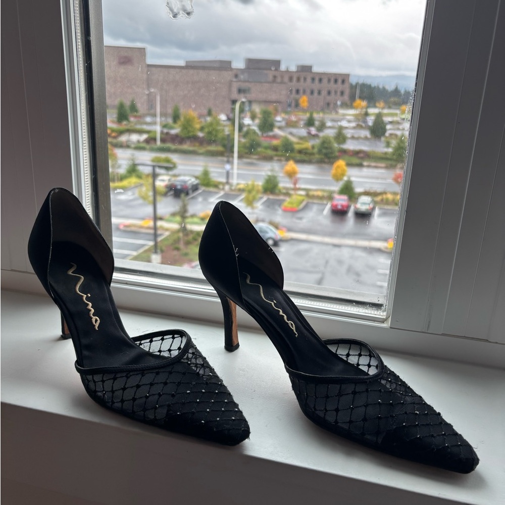 Nina Black Mesh Women's Heels